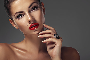 Beauty, jewel, model, ring, red, face, lips, girl, woman HD wallpaper