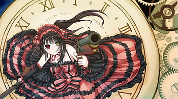 Kurumi Tokisaki, pointing, cute, twin tails, long hair, dress, point, twintails, clock, gun, loli, female, sexy, pistol, twintail, hot, girl, close up, anime girl, anime, date a live, weapon, twin tail, lolita, gown HD wallpaper