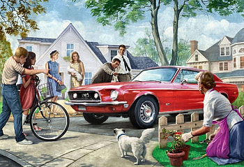 The Red Pony F1, art, cars, beautiful, automobile, illustration, artwork, wide screen, painting, Mustang, auto, Ford HD wallpaper