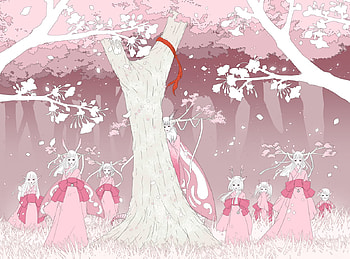 Pink Demon Girls, kimono, nature, anime, demon girls HD wallpaper