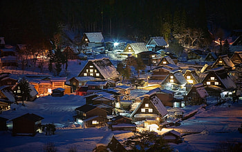 Winter Night, night, snow, house, village HD wallpaper