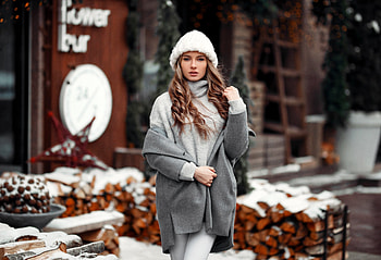 Winter, brunette, woman model HD wallpaper