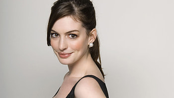 Smiley, Girl, Model, Beautiful, Anne Hathaway, White, Background, Black, Dress, Studs Girls HD wallpaper