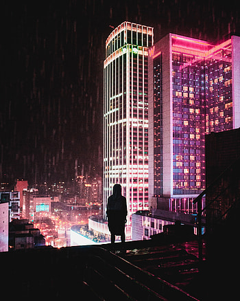 Cities, Silhouette, Night City, Loneliness, Roof, Taiwan HD phone wallpaper