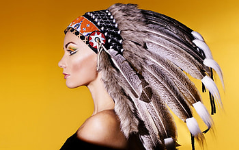 Beauty, model, feathers, girl, indian, orange, woman, native, make-up, yellow HD wallpaper