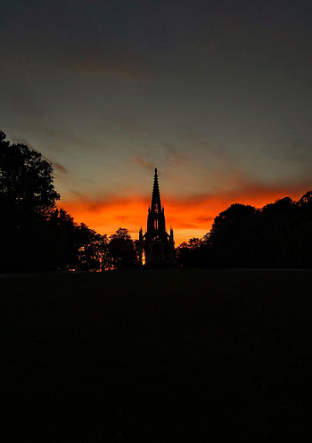 Sunset, Sky, Bush, Building, Dark, Silhouette HD phone wallpaper