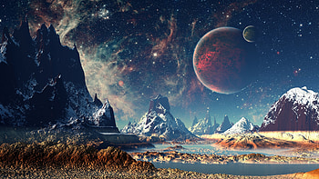 Mountains Stars Space Planets Digital Art Artwork , mountains, stars, space, planets, artist, digital-art, artwork HD wallpaper