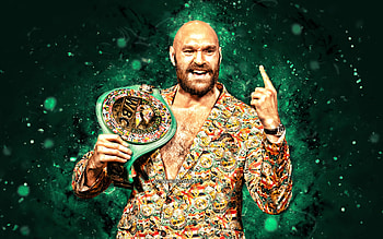 Tyson Fury, , turquoise neon lights, british boxer, WBC, Tyson Fury with belts, Tyson Luke Fury, boxers, Tyson Fury HD wallpaper