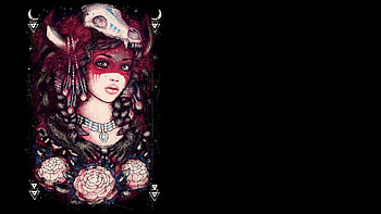 Flowers, Art, Girl, Skull HD wallpaper