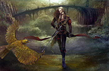Fantasy, Lock, Bird, Road, Bridge, Guy, Sword HD wallpaper