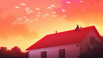 A Rooftop Retreat With Furry Friend, evening, relaxing, cat, artist, artwork, digital-art HD wallpaper