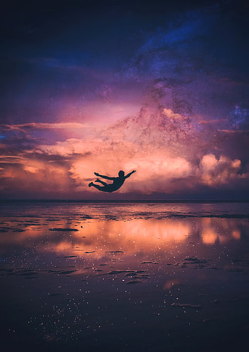 Night, Shore, Bank, Dark, Silhouette, Ocean, Flight HD phone wallpaper