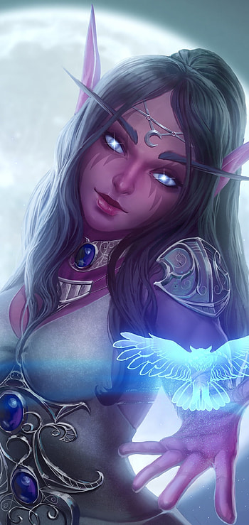 pointed ears, magic, night, elf, video game, World of Warcraft HD phone wallpaper