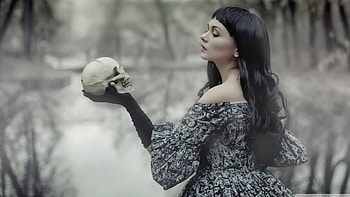 smart woman, winter, skull, model, beauty HD wallpaper