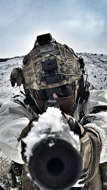 Military, soldier, snow, pistol HD phone wallpaper