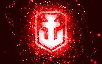 World of Warships red logo, , red neon lights, WoWS, red abstract background, World of Warships logo, online games, WoWS logo, World of Warships HD wallpaper