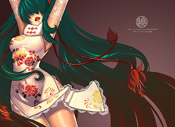 Chinese Miku, anime, hatsune miku, lipstick, aqua hair, chinese dress, cute, vocaloid HD wallpaper