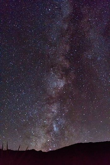 Capture of the Milky Way galaxy shining brightly over the desert landscape of Joshua Tree at night. HD phone wallpaper