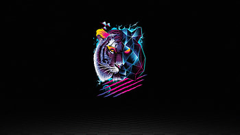 Dark Lion Retro , lion, retrowave, retro, artist, artwork, digital-art, dark, black HD wallpaper