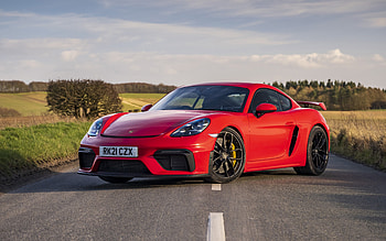 2022, Porsche 718 Cayman GT4, , front view, exterior, red sports coupe, red 718 Cayman, german sports cars, Porsche HD wallpaper
