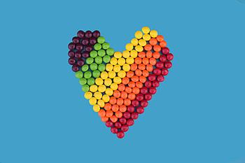 Bright color, chocolate, candies, heart shape HD wallpaper