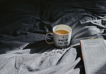 Food, Coffee, Cup, Phrase, Inscription, Bed HD wallpaper