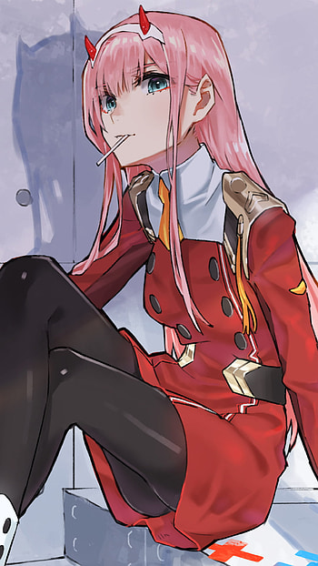 blue eyes, pink hair, Zero Two (Darling in the FranXX), Anime, Darling in the FranXX HD phone wallpaper
