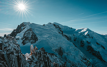 Snow Covered Mountain, winter, sun, mountain, snow HD wallpaper