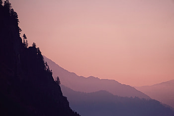 Nature, Trees, Mountains, Rock, Precipice, Break, Evening HD wallpaper