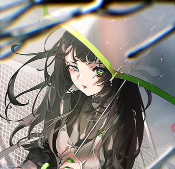 Green eyes, anime girl, beautiful, rain HD wallpaper
