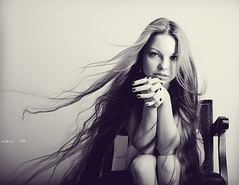PORTRAIT, graphy, bw, long hair, woman, beauty HD wallpaper