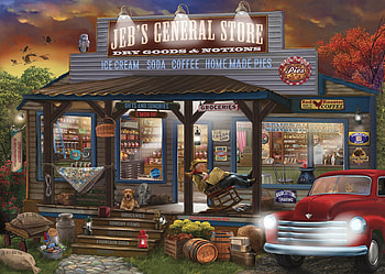 Jeb's General Store, dog, shop, car, groceries, store, owl, tree, Jeb HD wallpaper