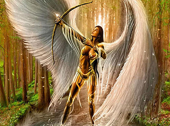 female archer, wings, fantasy, woman, beauty HD wallpaper