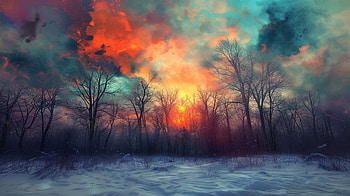Enchanting Winter Sunrise in Snowy Forest, winter forest, winter, winter sunrise, winter landscape HD wallpaper