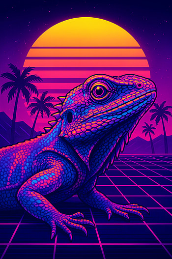 Neon Lizard Retro Sunset , neon, retro, vaporwave HD phone wallpaper