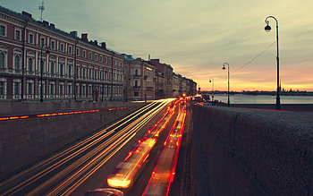 Cities, Rivers, City, Building, Bridge, Evening, Street HD wallpaper