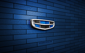 Geely 3D logo, , blue brickwall, creative, cars brands, Geely logo, 3D art, Geely HD wallpaper