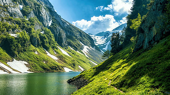 Appenzell Alps in Switzerland, sky, mountains, lake, landscape, clouds, water HD wallpaper