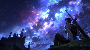 Guts with Dragon Slayer Sword - Cinematic Milky Way Galaxy Anime Art, Sky Anime, Berserk, Guts (Berserk), Melancholic HD wallpaper