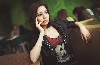 Leather Jacket Girl Hand On Face , girls, model HD wallpaper