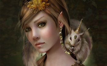 :-), white, frumusete, fantasy, unicorn, girl, luminos, elf, squirrel HD wallpaper