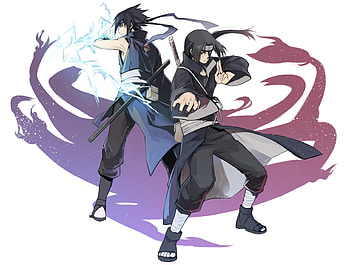 Sasuke & Itachi, sasuke, naruto shippuden, uchiha sauke, red eyes, headbands, weapons, wjite background, itachi, anime, swords, shinobi, uchiha, naruto, itachi uchiha, uchiha itachi, sasuke uchiha HD wallpaper