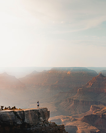 Nature, Mountains, Rock, Break, Precipice, Height, Human, Person HD phone wallpaper