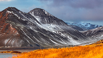 Black mountains, yellow, landscape HD wallpaper