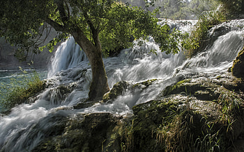 waterfall, mountain river, water flow, morning, river, sunrise, save the water, beautiful waterfall HD wallpaper