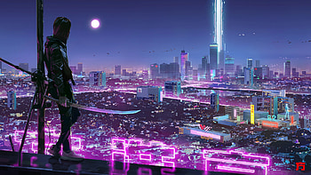 neon out look, cyberpunk, neon, city HD wallpaper