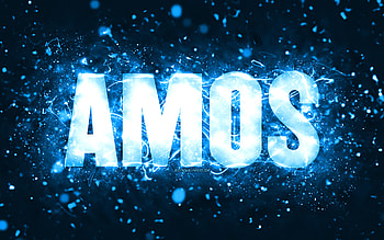 Happy Birtay Amos, , blue neon lights, Amos name, creative, Amos Happy Birtay, Amos Birtay, popular american male names, with Amos name, Amos HD wallpaper