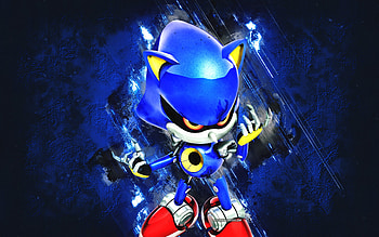 Metal Sonic, Sonic, blue stone background, Sonic characters, grunge art, Metal Sonic character HD wallpaper