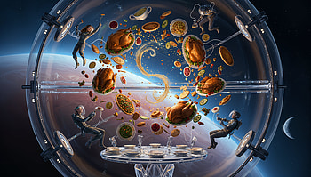 Zero-G Thanksgiving Feast —, Thanksgiving Dinner, Burger, Astronaut, Space HD wallpaper