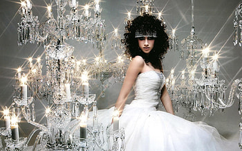 Crystal, chandelier, abstract, fantasy, light, girl HD wallpaper